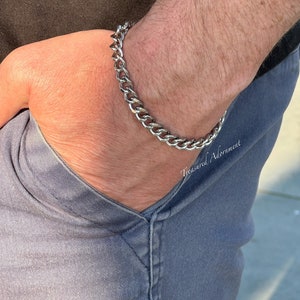 Stainless Steel Bracelet, Men&#39;s Bracelet, Cuban Link Chain, #2, 6mm width, Unisex Bracelet, Silver Bracelet, Gift for him, Holiday gift