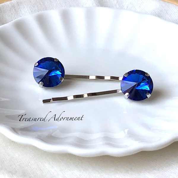 Something Blue, Cobalt Blue Strass Haarnadeln, 15 mm, Silber, 2er Set, Braut Bobby Pins, Hochzeit, Braut, Brautjungfern Haarschmuck