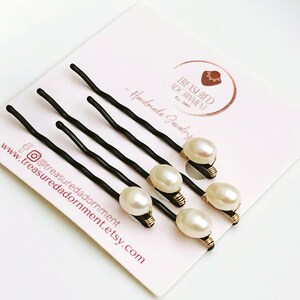 Ivory Freshwater Pearl Hair Pins, Black Bobby Pins, Bridal Hairpiece (Set of 5)
