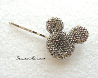 Mickey Mouse Inspired Hair pin, Metallic Gray Pave style Resin Rhinestone, Gift Under 5,  Bobby pin, Photography Prop, Trip to Disneyland