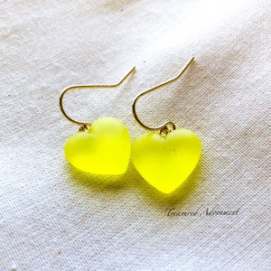 Heart Earrings, Simple Drop Beads Earrings, Yellow, Valentine&#39;s Day gift, Thank you gift, something blue, Gift under 10, Minimalist earrings