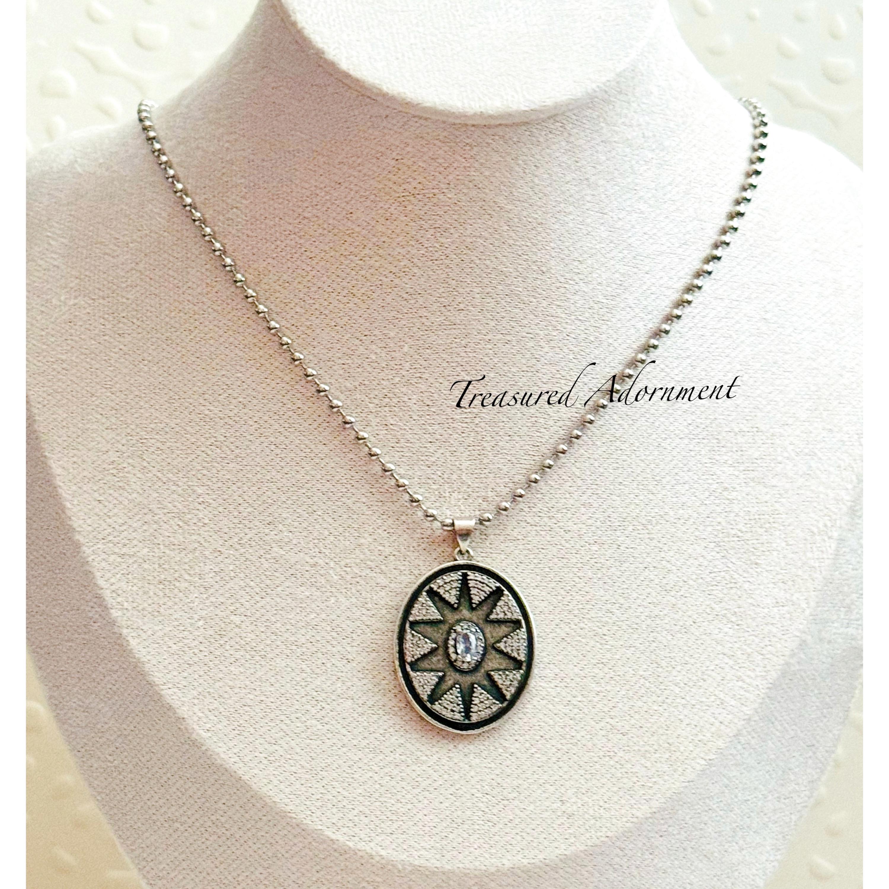 Star Necklace, Oval, Cubic Zirconia, Stainless Steel Ball