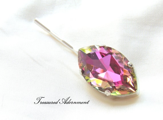 Bridal Hair Pin, Vitrail Pink and Yellow Rhinestone Bobby  display picture 3