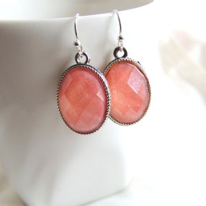 Coral Earrings, Pink Coral Earrings, Wedding, Bridesmaids earrings, Pink Glitter, Silver, Sparkling, Gift for teacher, Holiday gift present