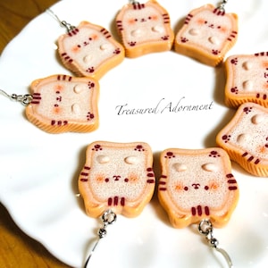 Cat Toast Earrings, Miniature Earrings, Kawaii Earrings, foodie jewelry, Kitty Earrings, Holiday Gift, Toast, Miniature Food