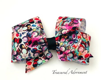 Mickey Mouse inspired Hair Bow, 4 inch Boutique Bow, Mouse Ear Hair Bow, Baby Headband, Bow Headband, Disney Print Bow, Mickey Hair Bow