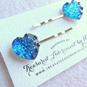 Blue Heart Bobby pins, Valentine&#39;s day Hair pins, Rhinestone Heart, Heart Hair clips, Children&#39;s Hair Accessory, Gift for her, Party Favors