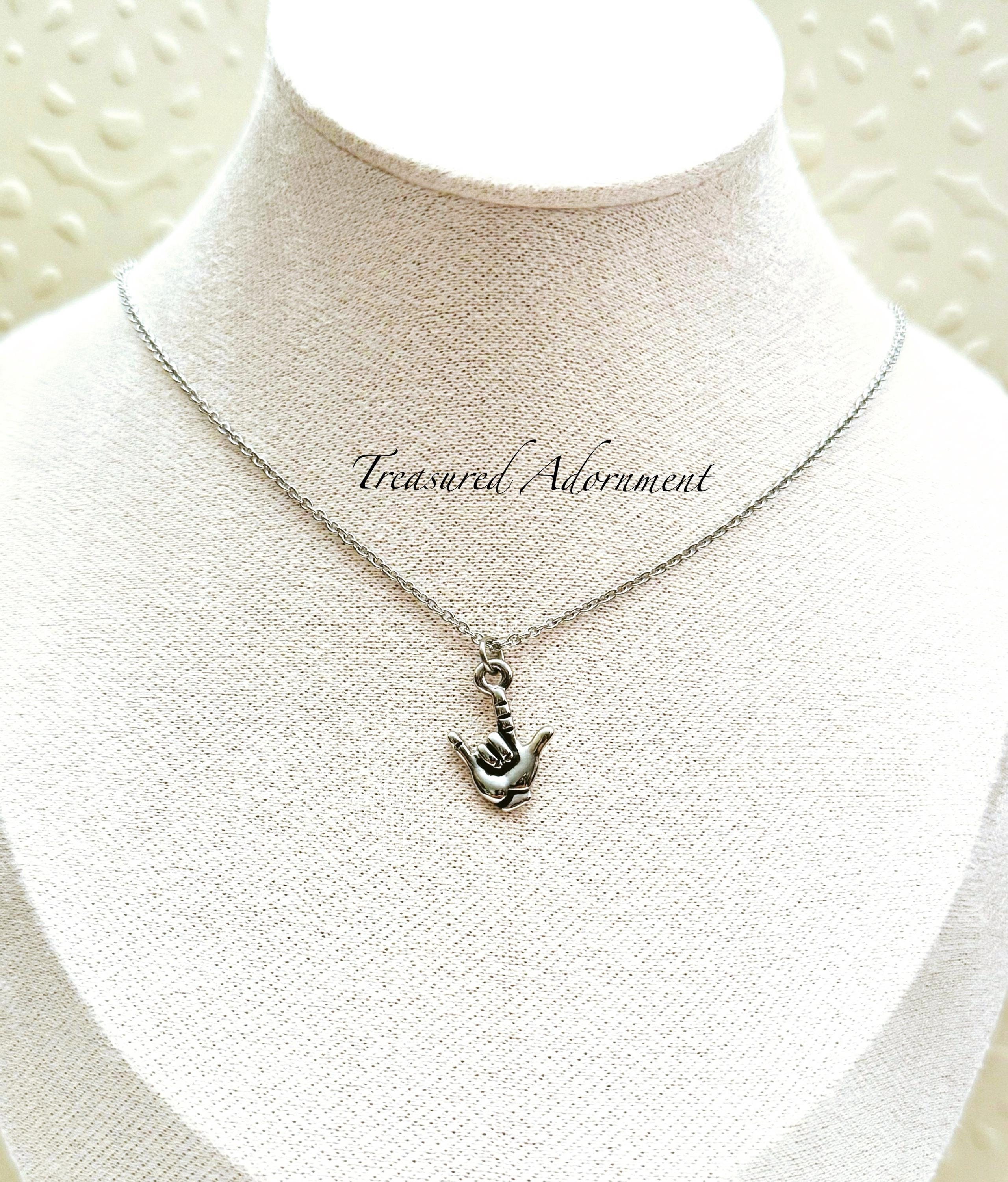 I Love You ASL Necklace: Silver-Plated Charm, Stainless Steel Chain