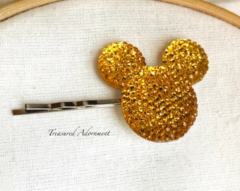 Mickey Mouse Inspired Hair pin, Gold Pave style Resin Rhinestone, Gift Under 5,  Bobby pin, Hair clip, Photography Prop, Trip to Disneyland