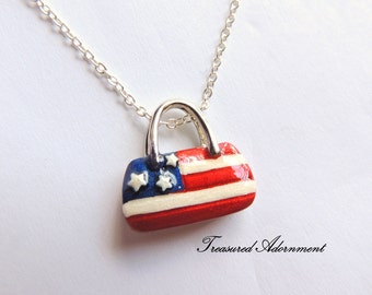 READY TO SHIP, American Flag Necklace, Handbag Charm, Memorial Day, Thank you gift, 4th of July Necklace, Patriotic Necklace Pendant gift