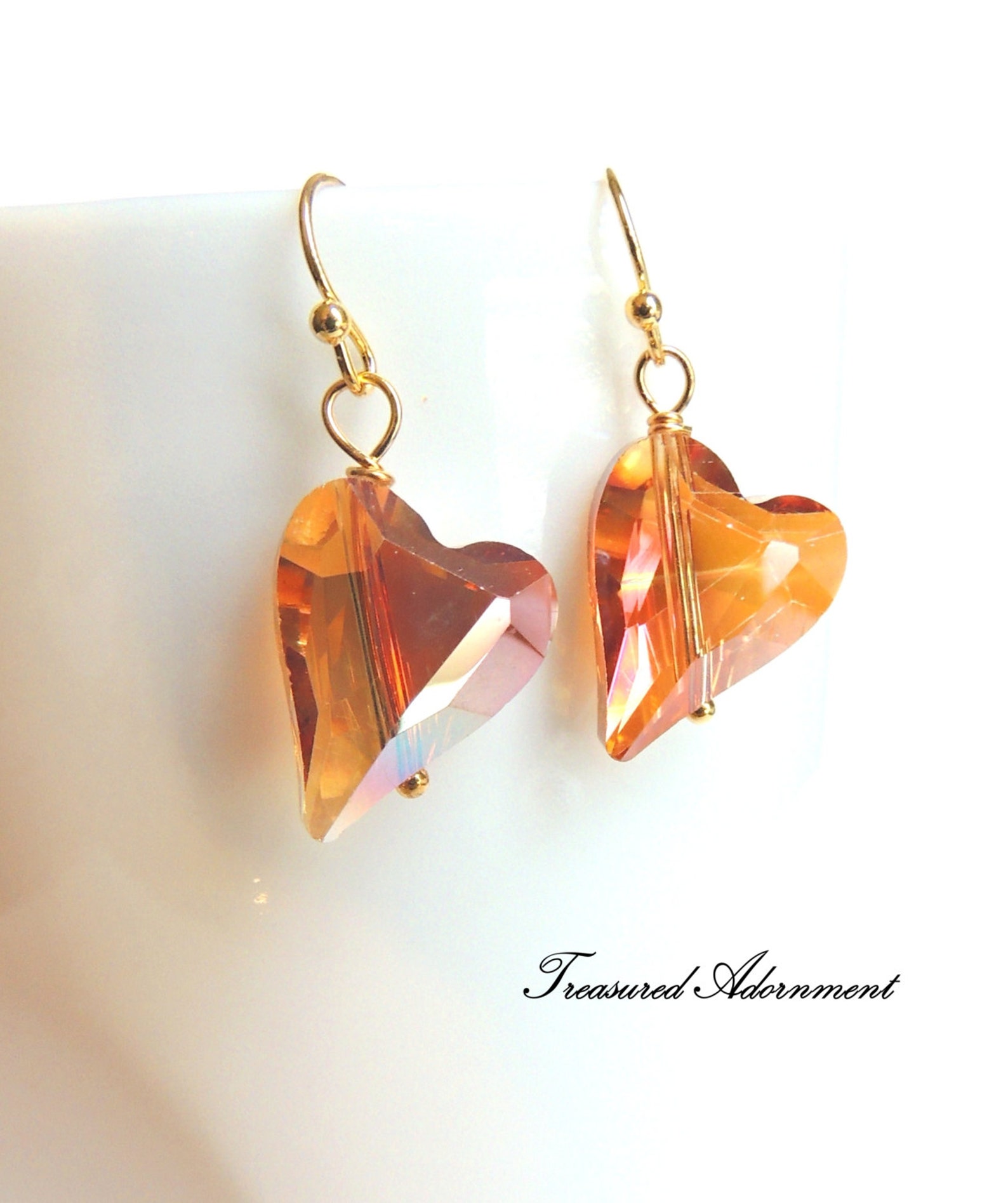 Heart Earrings Crystal Orange Heart Earrings Autumn Etsy