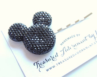 Mickey Mouse Inspired Hair pin, Black Pave style Resin Rhinestone, Gift Under 5,  Bobby pin, Hair clip, Photography Prop, Trip to Disneyland