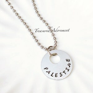 Palestine Necklace, Hand Stamped Necklace, Offset Washer Pendant, Islamic Jewelry, Holiday gift, Thank you gift, Ramadan Gift