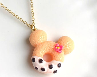 Donut Mickey Inspired Necklace, Necklace, Donut Necklace, Mickey Ears, Kawaii Necklace, Miniature Food Necklace, Mickey Donut Jewelry