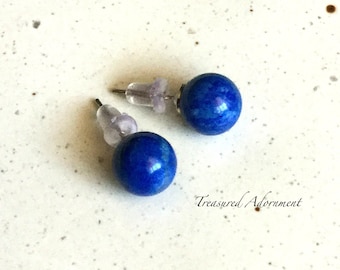 Orecchini a bottone in sodalite da 8 mm, pietra preziosa, perno, orecchini semplici, regalo di compleanno, regalo di Natale, regalo di Natale
