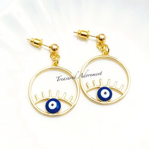 Evil Eye Earrings, 18K Gold Plated Stud Earrings, Eyes Earrings, Statement Earrings, Gold Earrings, Evil Eye Jewelry, Eye Lashes Earrings