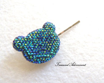 Metallic Blue Teddy Bear Hair pin, Pave style Resin Rhinestone, Gift Under 5,  Bobby pin, Hair clip, Photography Prop, Trip to Disneyland