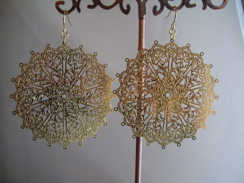 Ready to Ship, Gold Lacy Filigree Earrings, Wedding, Bridesmaid earrings, Statement earrings, Holiday gift, thank you gift for teacher, Xmas image 4