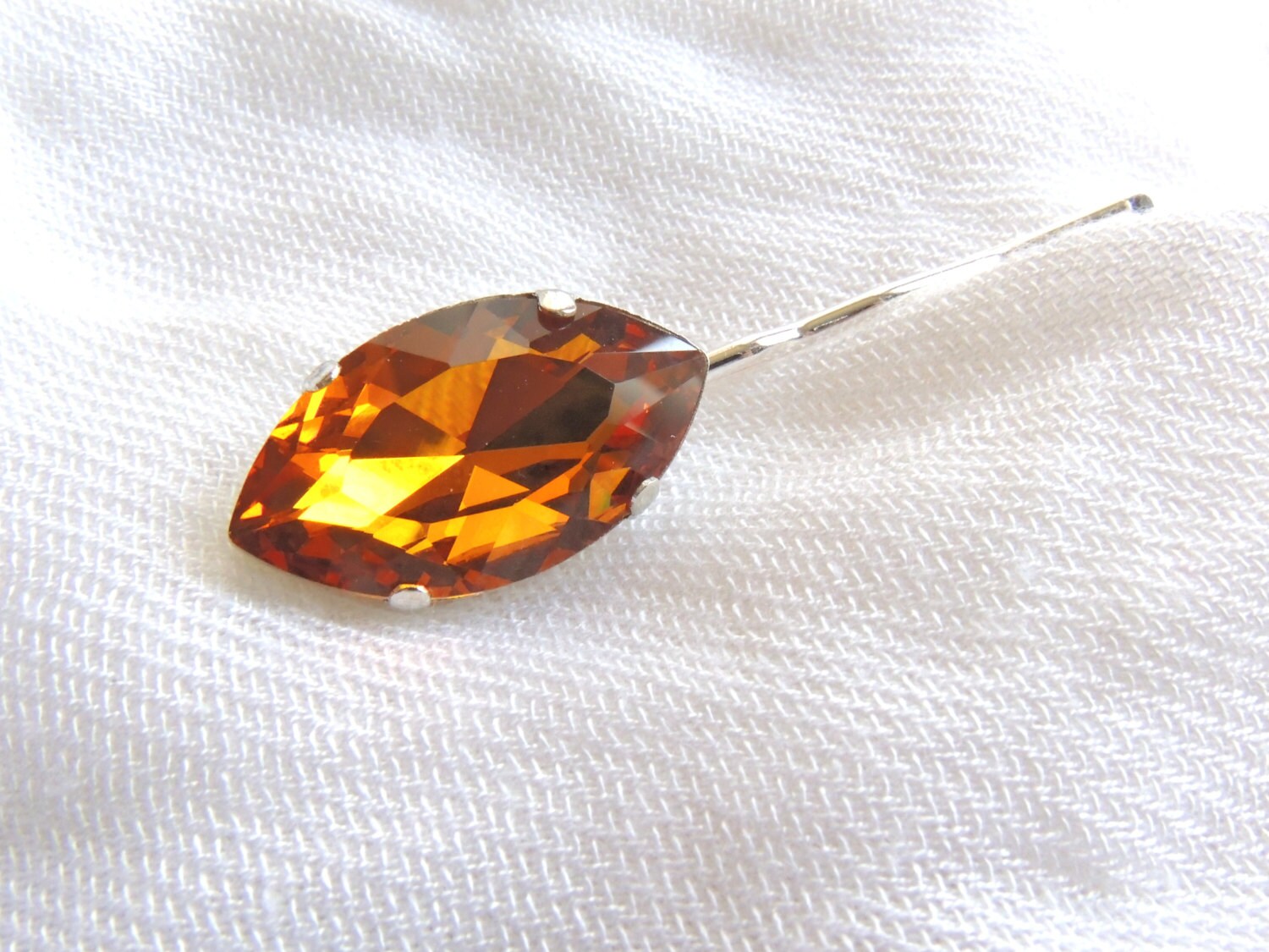 Burnt Orange Marquis Rhinestone Hair Pin, Orange Rhinestone, Silver Pin ...
