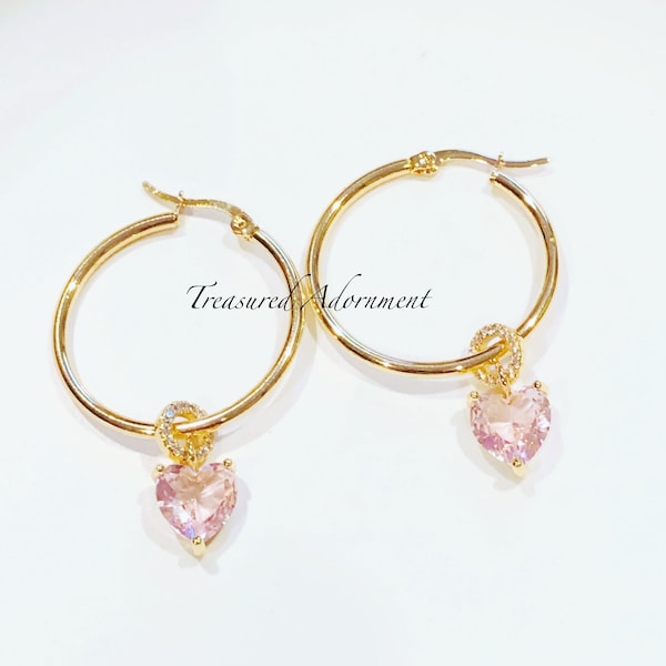 HAPPY HEART PINK GOLD MALACHITE EARRINGS