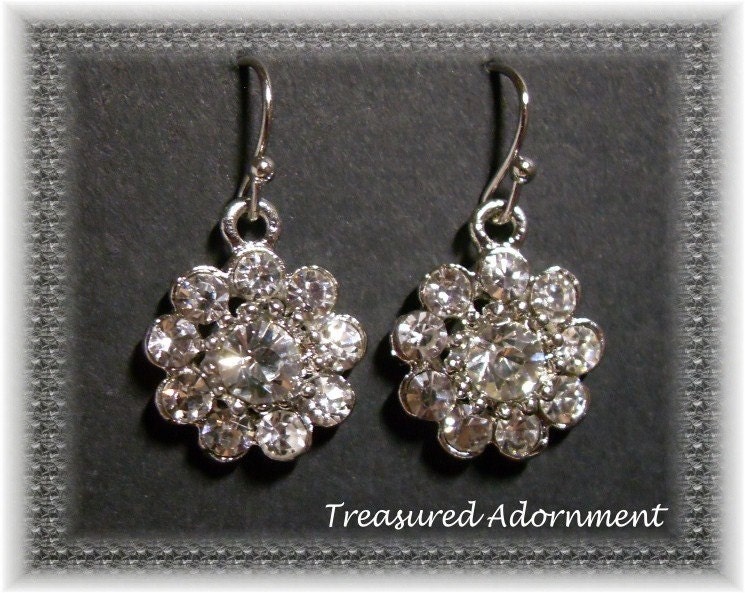 Bridal Earrings, Vintage Style Rhinestone Flower Dangle