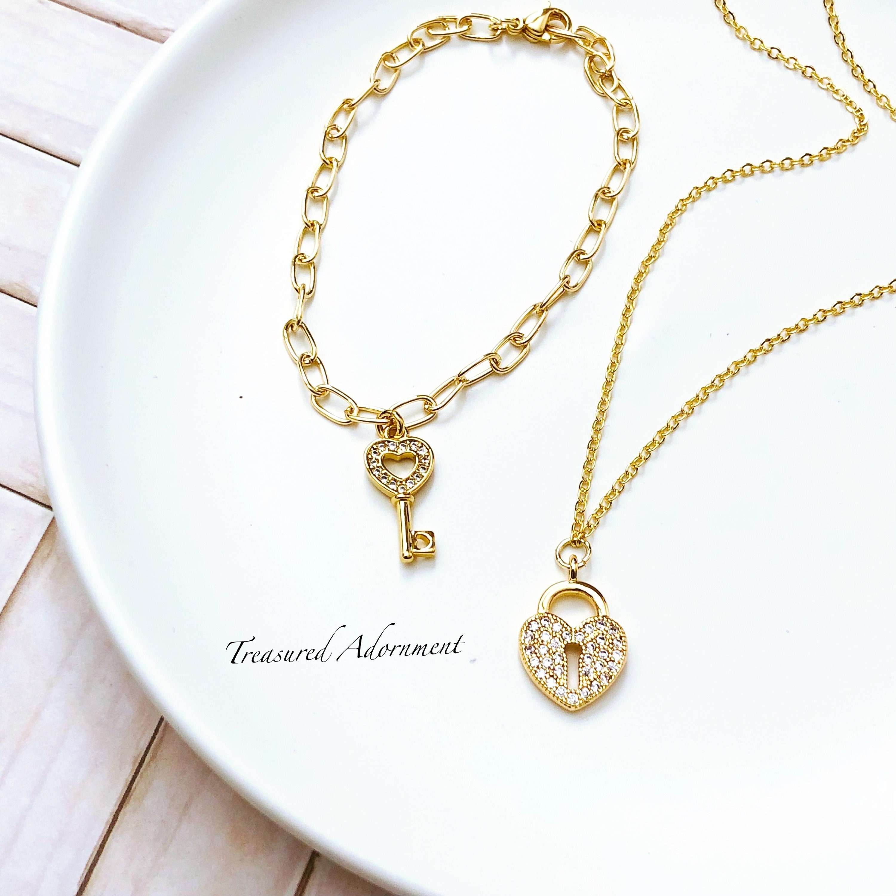 Gold Heart Lock Necklace: Cubic Zirconia Padlock Pendant - Etsy