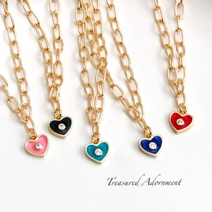 Enamel Heart Bracelet, Paper Clip Bracelet, 18K Gold plated Bracelet,  Cubic Zirconia, Gold Jewelry, Heart Jewelry, Heart Bracelet