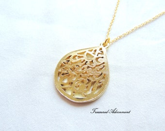 Ramadan Eid Gift, Teardrop Necklace, Surah Al Falaq, Quran Necklace, Arabic Necklace, Thank you gift, Arabic Calligraphy Necklace, Present