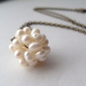 Freshwater Pearl Ball Necklace, antiqued brass chain, Bridal Jewelry, Bridesmaids Necklace, Thank you gift for teacher, Wedding jewelry