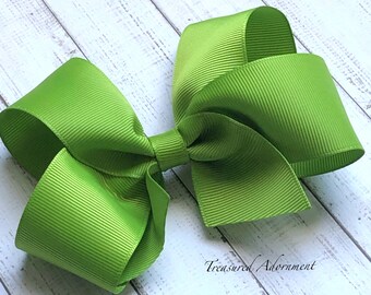 Green Hair Bow, Kiwi Green Hair Bow, 4 inch, 5 inch, Boutique Bow, Baby Headband, Bow Headband, Baby Headband, Hair accessory, Grosgrain bow