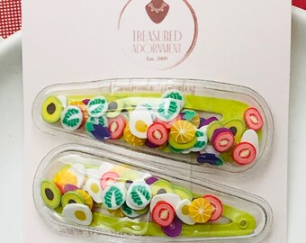 Shaker Snap clips, Salad filled Shaker Hair clips, Children Baby hair accessories, Summer Hair clips