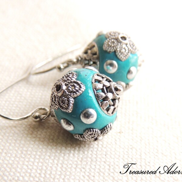 Turquoise Earrings, Turquoise Kashmiri Beads Earrings, Vintage Style earrings, Summer Earrings, Thank you gift for teacher