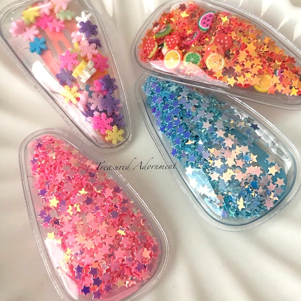 Shaker Snap clips, CHOOSE ONE, Confetti filled Shaker Hair clips, Children baby hair accessories