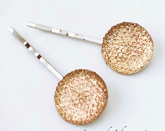 Champagne Gold Acrylic Rhinestone Bobby pins, Pave style Flat Round, Sparkling Hair pins, Round Bobby pins, Summer Hair pin, Champagne Charm