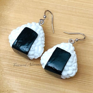 Onigiri Earrings, Miniature Earrings, Kawaii Earrings, foodie jewelry, Rice Ball Earrings, Holiday Gift, Japanese food, Miniature Food