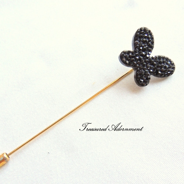 Hijab pin, Butterfly Hijab pin, Black butterfly Pave style Rhinestone, Scarf pin, Shawl pin, Hat pin, Stick pin, lapel pin, Ramadan Eid gift