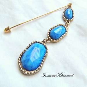 Hijab pin, Blue Faceted Cabochon Triple Dangle Hijab pin, Scarf pin, Shawl Pin, Bridesmaids gift, Ramadan Gift, Eid Gift, Mother&#39;s day gift