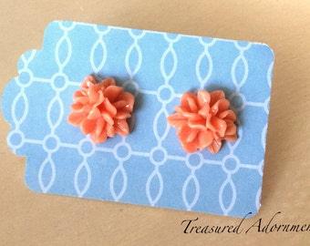 Salmon Pink  Flower Stud Earrings, Coral Flower Earrings, Bridesmaids Earrings, Thank you gift,  Holiday Gift Present, Stocking Stuffer