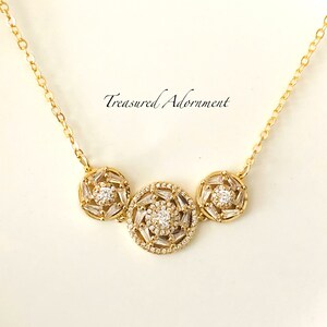 18K Gold plated Necklace, Triple Circle, Cubic Zirconia Pendant, Mother&#39;s Day gift, Gift for Mom, Gift for her, Bridal Jewelry, Eid gift