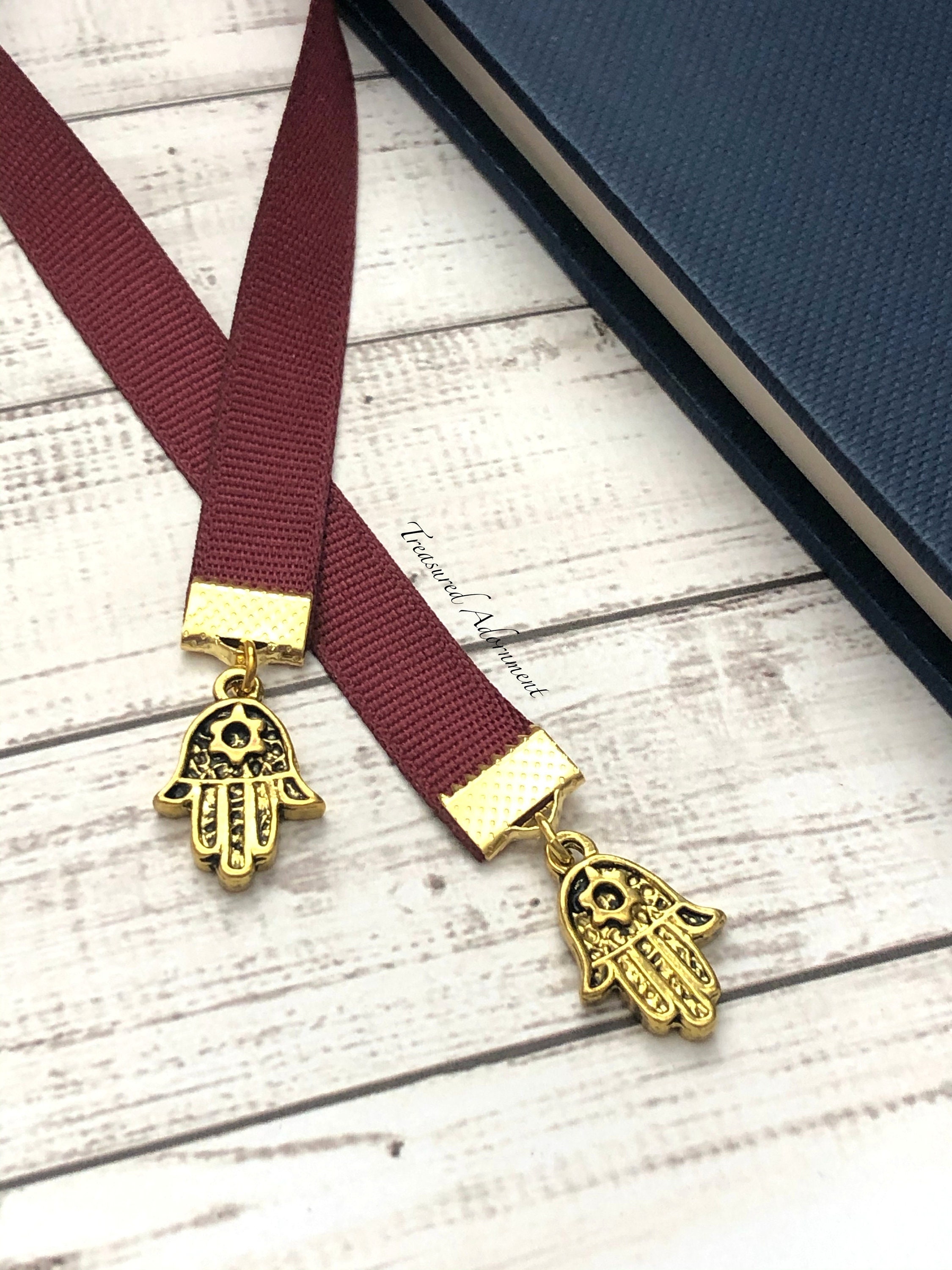 Bookmark Hamsa Bookmark Ribbon Bookmark Maroon Ribbon Gift 