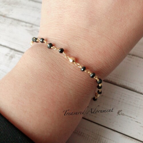 Black Spinel and Pyrite Bracelet, Vermeil, Gemstone Bracelet, Rosary Chain Bracelet, wire wrapped bracelet, Ramadan Eid gift