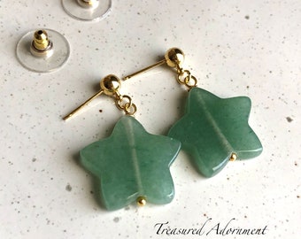 Orecchini in avventurina verde, orecchini a stella, orecchini a perno a sfera, ORO, orecchini con pietre preziose, orecchini celestiali, orecchini a stella verde, regalo per l'Eid