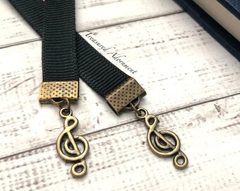 Bookmark, Treble clef Bookmark, Black Ribbon, Music Bookmark, Gift for Book lover, Bookworm, Valentines Day gift, Musician Gift, Musical