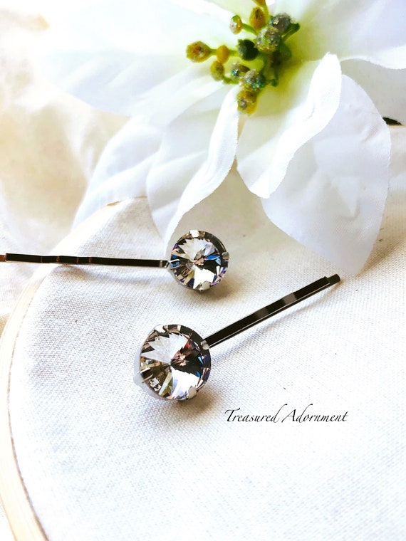 Rhinestone Hair Pins, Silver, Set of 2, Bridal Bobby Pins  display picture 3