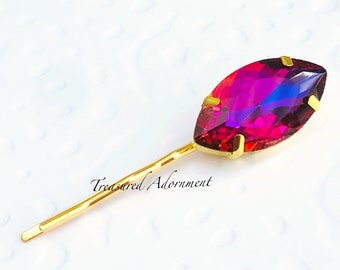 Rhinestone Hair pin, Vitrail Fuschia Purple Rhinestone Bobby Pin, Marquis, Gold Hair pin, wedding hair accessory, Barbie Hair pin