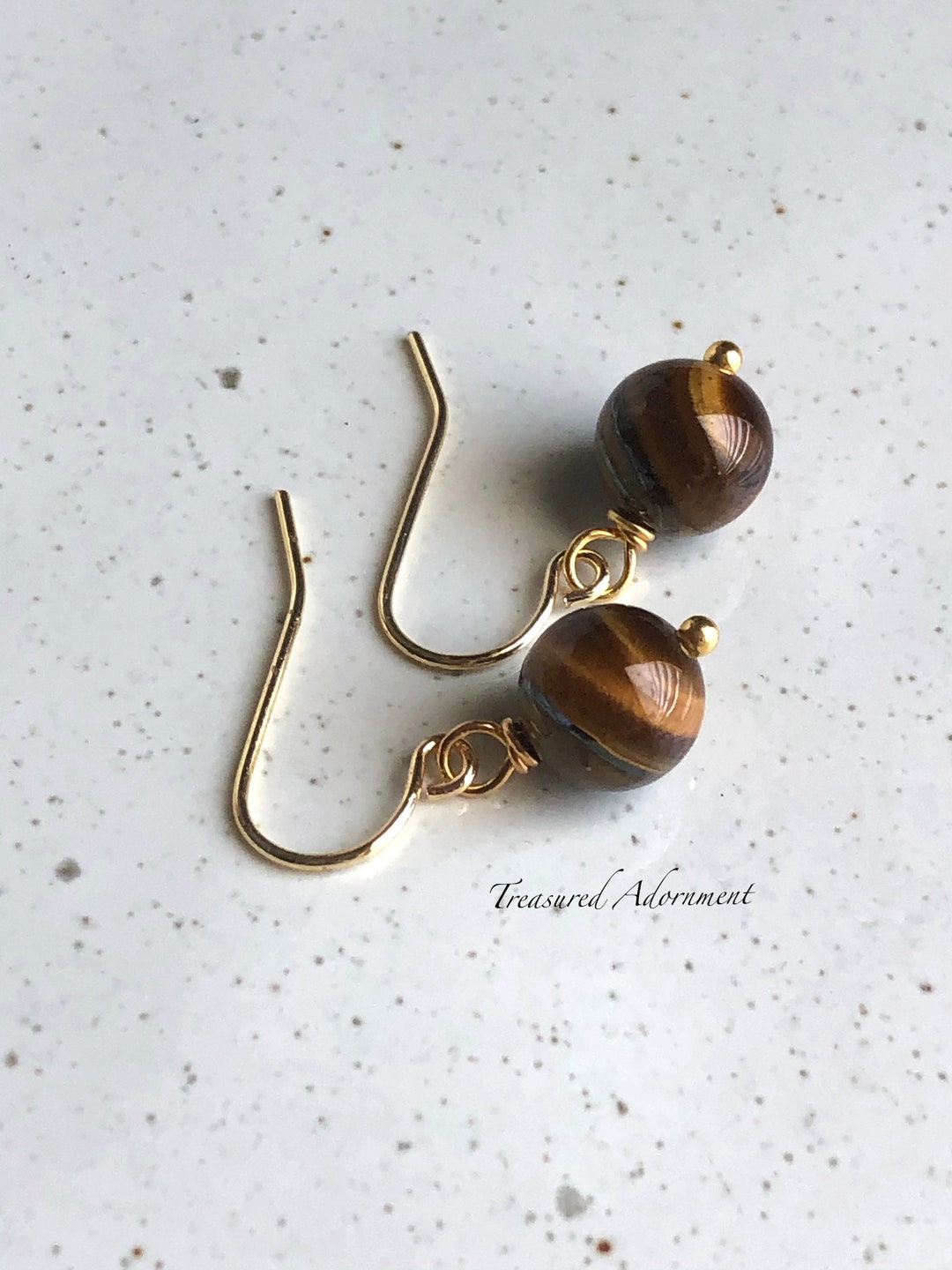 Tiger Eye Earrings, 8mm, Drop Earrings, Gemstone, Tigers Eye Earrings ...
