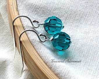 Swarovski Crystal Earrings, Blue Zircon, Sterling Silver, Bridesmaids earrings, Birthday gift, December Birthstone, Ramadan Eid Gift