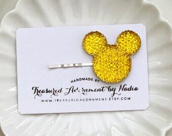 Mickey Mouse Inspired Hair pin, Yellow Pave style Resin Rhinestone, Gift Under 5,  Bobby pin, Hair clip Photography Prop, Trip to Disneyland