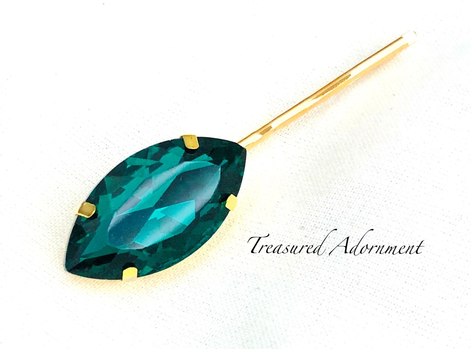 Emerald Rhinestone Bobby Pin Gold Pin Emerald Marquis Etsy