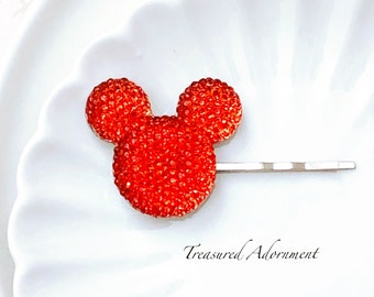 Mickey Mouse Inspired Hair pin, Red, Pave style Resin, Valentine’s Day, Disney Valentine Hair pin, Gift Under 5 Bobby pin, Hair clip